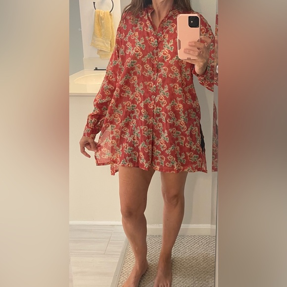 Ralph by Ralph Lauren Red Floral Cotton Semi Sheer Top Tunic Coverup Size M - Picture 7 of 7
